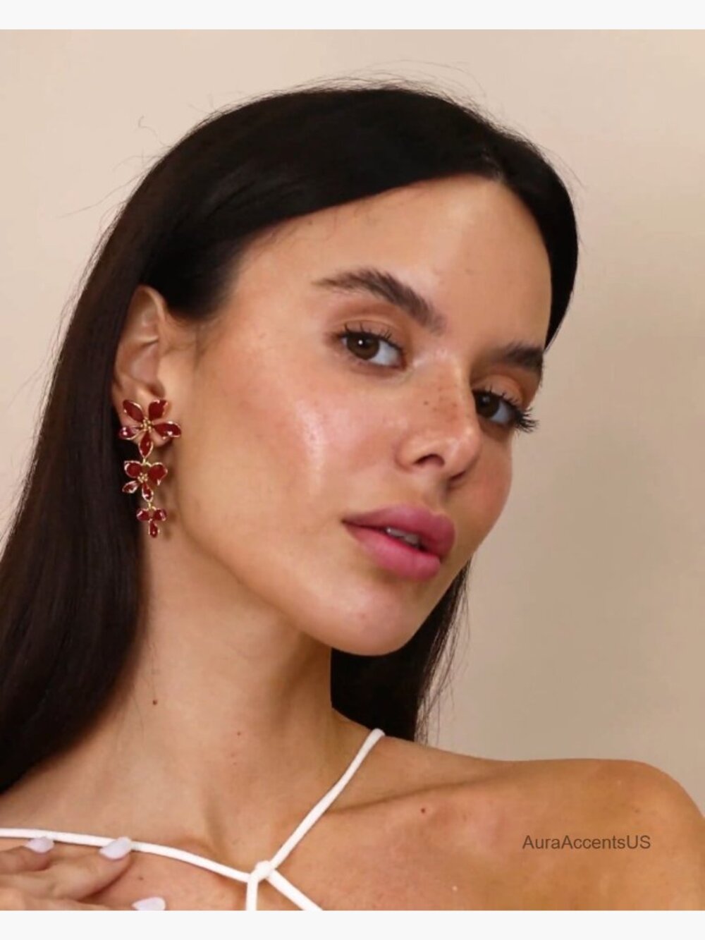 18K Gold Plated Dainty Chunky Enamel Flower Statement Drop Earrings - Picture 5 of 5